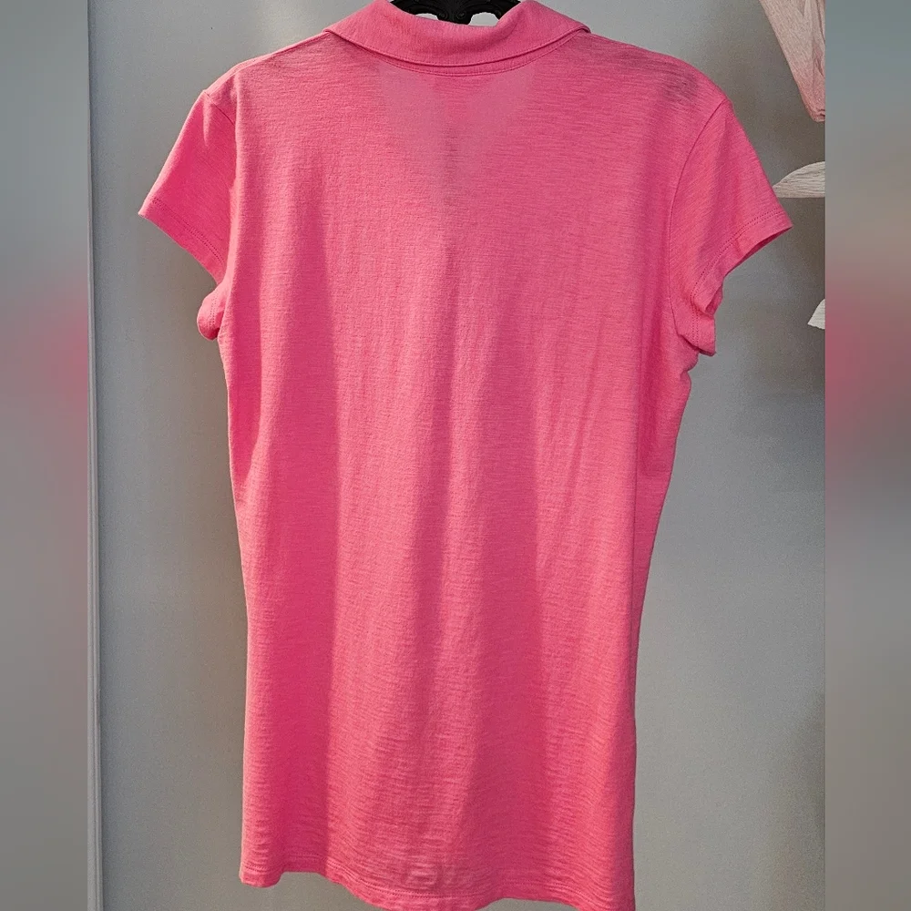 Lilly Pulitzer Polo Golf Shirt Solid Pink Thin Lightweight Top Med - Picture 2 of 4